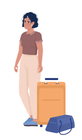 Tanned female adventurer with bag and baggage Illustration