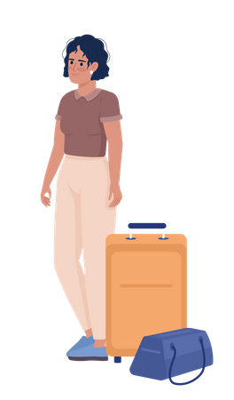 Tanned female adventurer with bag and baggage  Illustration