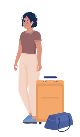 Tanned female adventurer with bag and baggage  Illustration