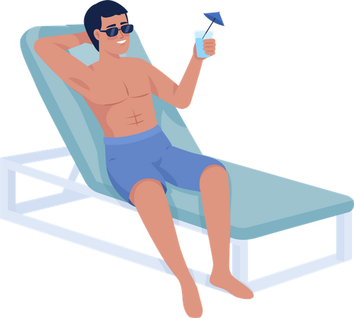 Tanned man with cocktail on beach  Illustration