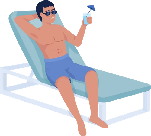 Tanned Man With Cocktail On Beach Semi Flat Color Vector Character Guy Sitting In Deckchair Editable Full Body Person On White Simple Cartoon Style Illustration For Web Graphic Design And Animation Illustration