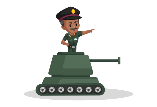 Homem do exército indiano montando tanque  Ilustração