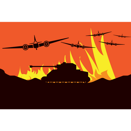Tanques e aviões estão sendo usados na guerra  Ilustração