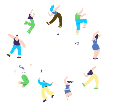 Tanzen, disko, mann, frau, in, runder, form  Illustration