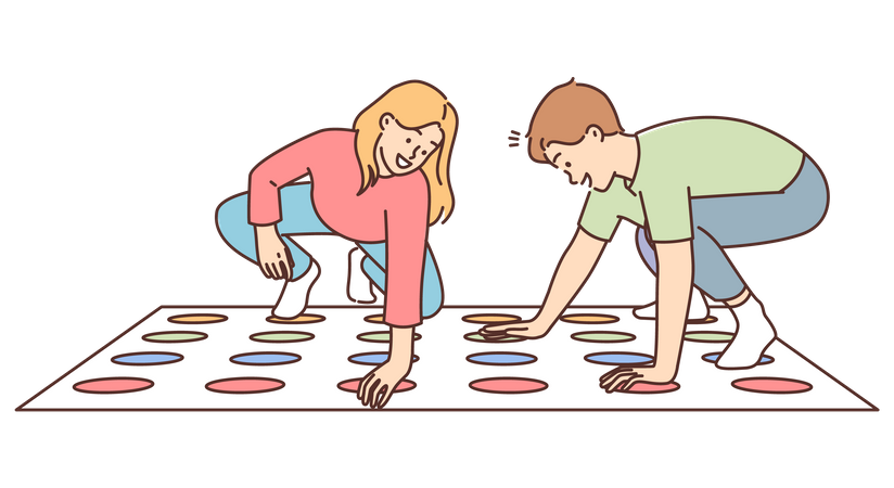 Crianças brincando com tapete de twister  Ilustração