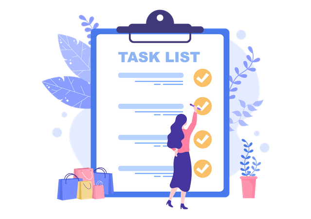 Tarefa de trabalho concluída marcada pelo gerenciador de tarefas  Ilustração
