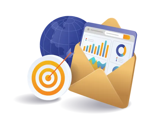 Target world of email marketing analysis  Illustration