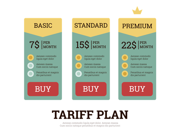 Tariff plan and product subscription price table  Illustration