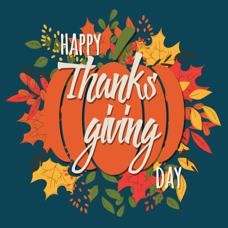 Tarjeta del feliz día de Acción de Gracias con elementos decorativos florales, diseño colorido  Ilustración
