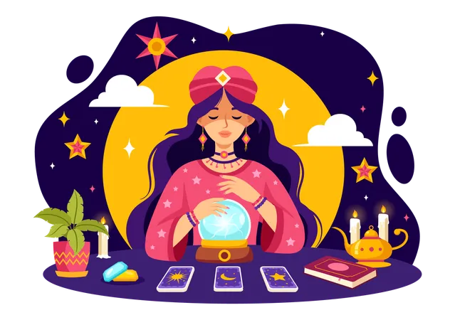 Tarot card reader telling future  Illustration