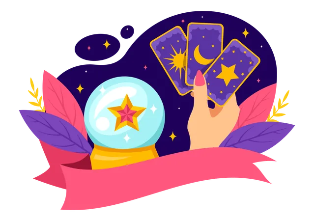 Tarot cards and crystal ball  Illustration