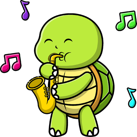 Tartaruga tocando saxofone  Ilustração