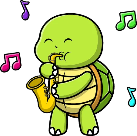 Tartaruga tocando saxofone  Ilustração