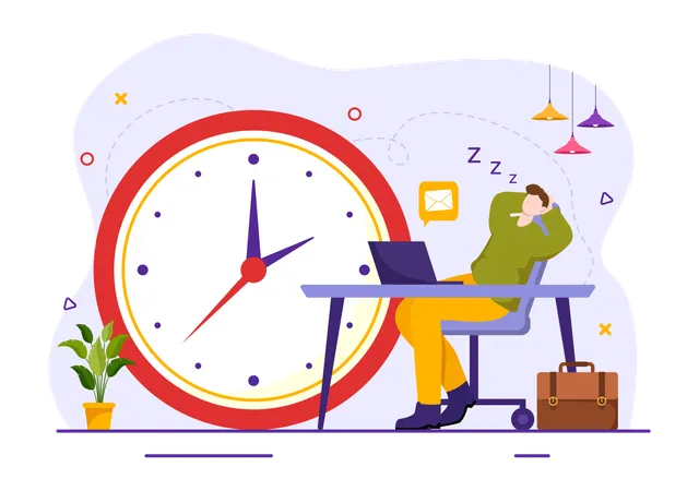 Procrastination Vector Illustration With Procrastinating Lazy Businessman Employees Work Of Office Worker In Flat Business Cartoon Background 일러스트레이션