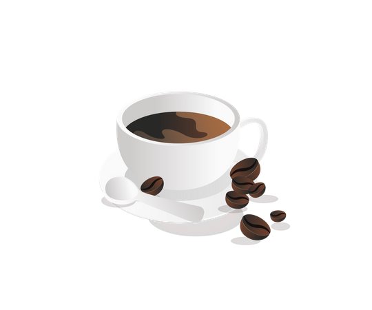 Tasse à café avec grains de café  Illustration