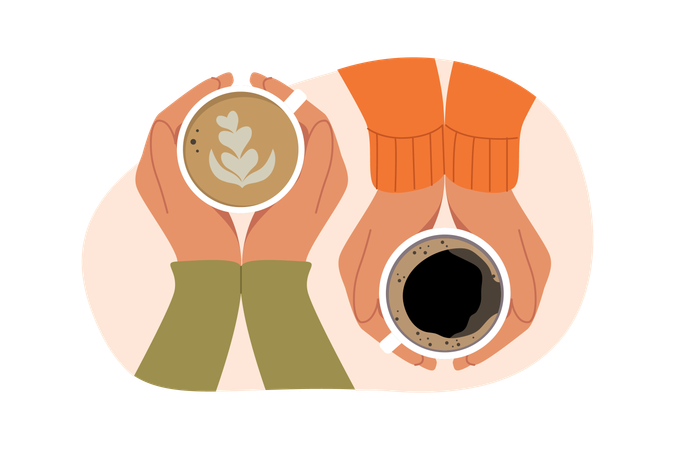 Tassen heißen Kaffee in den Händen  Illustration