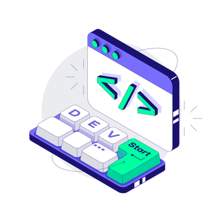 Tastatur mit Programmieraufschrift Dev  Illustration