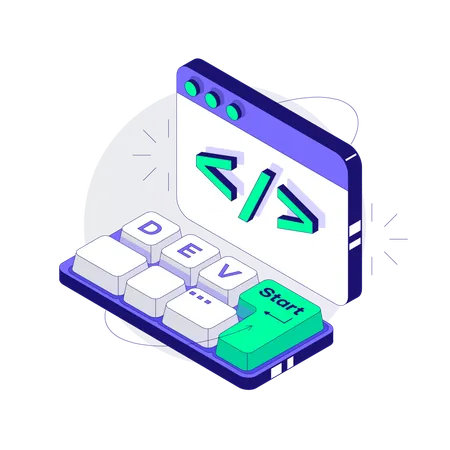 Tastatur mit Programmieraufschrift Dev  Illustration