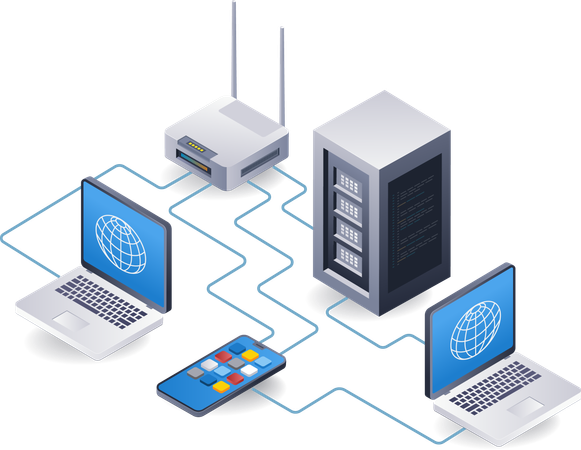 Tathering system for computer network server developer  Illustration