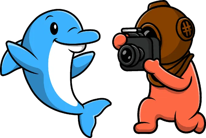 Taucher machen Delfinfotos  Illustration