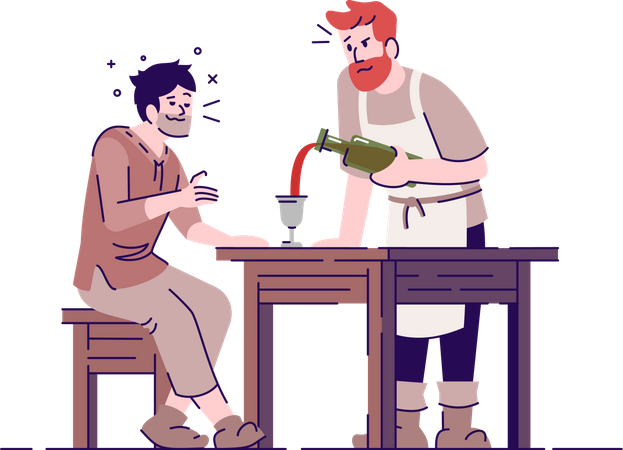 Taverne médiévale avec paysans  Illustration