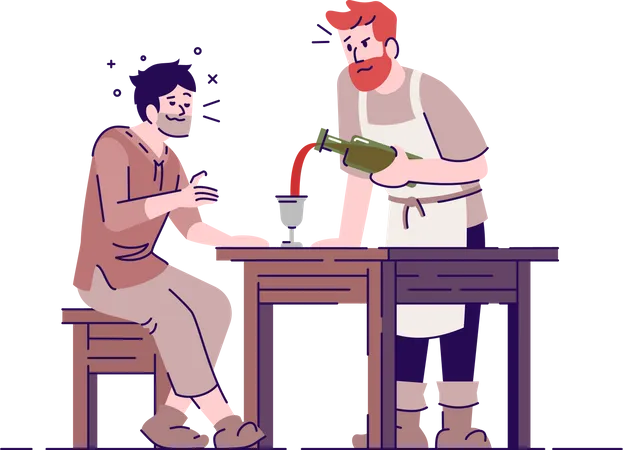 Taverne médiévale avec paysans  Illustration