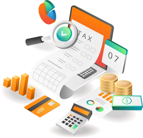 Illustration Isometric Concept Tax Accounting Analysis Data For Investment Business Company Illustration
