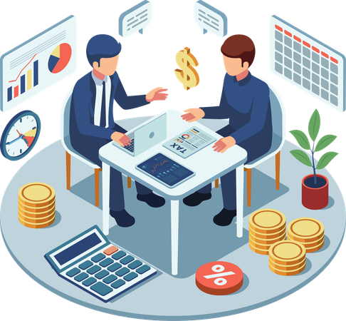 Tax Advisor Assisting Businessman for Financial Planning  Illustration