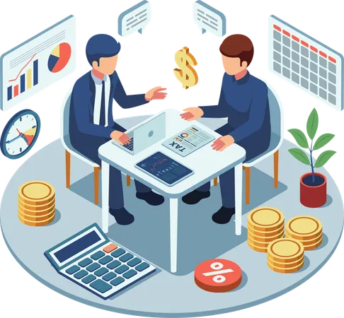 Tax Advisor Assisting Businessman for Financial Planning  Illustration