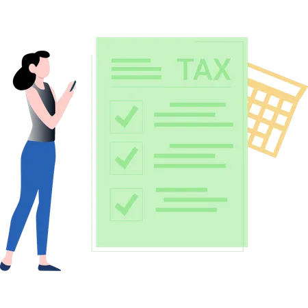The Girl Is Looking At The Tax Document Illustration