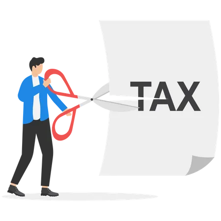 Tax Cutting Concept Business Man Using Sword To Cut Taxes Metaphor Vector Illustration Template イラスト