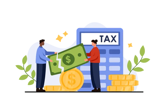 Tax Deduction Reduction Of Company Income Due To Taxation Policy Tiny People Break Up Bank Bill Employees Of Accounting Service Reduce Profit Margin By Return Of Money Cartoon Vector Illustration Illustration