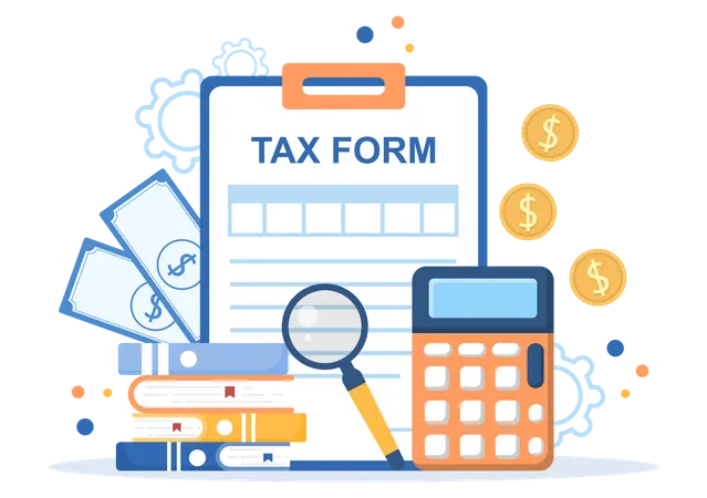 Tax Form Of State Government Taxation With Forms Calendar Audit Calculator Or Analysis To Accounting And Payment In Flat Background Illustration Illustration