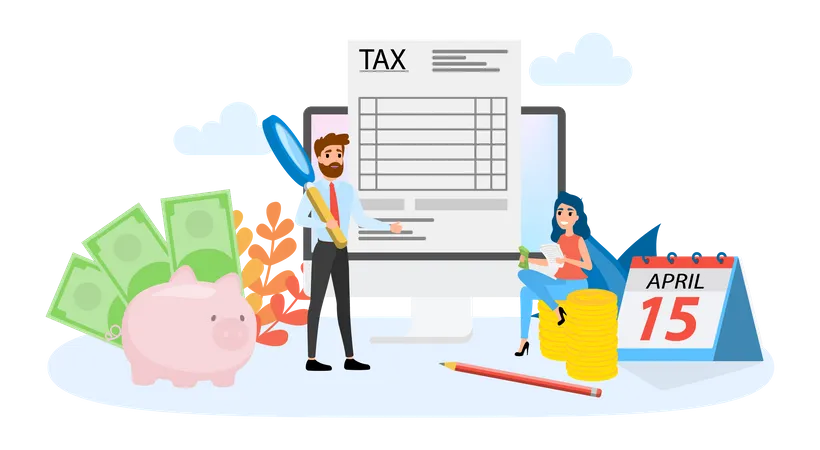 Tax Concept Idea Of Accounting And Payment Financial Bill Data In The Document And Paperwork Flat Vector Illustration Illustration