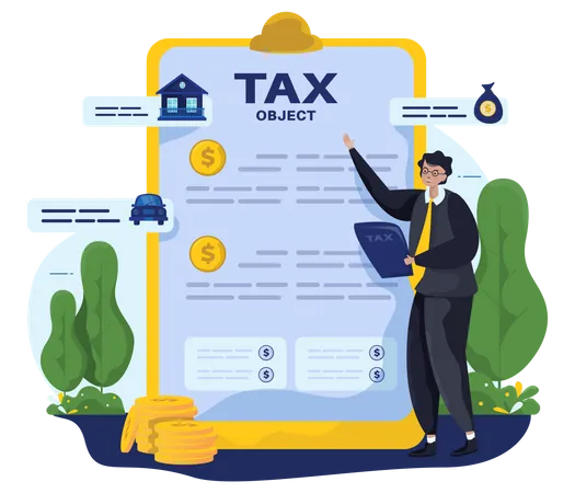 Tax officer checking tax object form Illustration