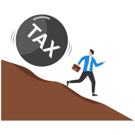 Tax Payment Deadline Mistake Or No Financial Planning For Tax Exempt Investment Concept Big Heavy Tax Ball Rolling Down Hill To Depressed And Panic Businessman Worker Illustration