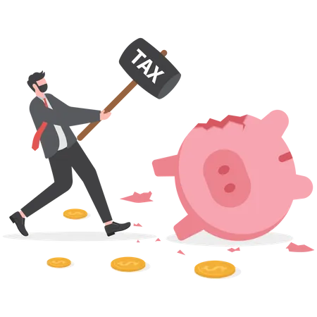 Tax Planning Mistake Pay A Lot Of Money For Income Tax Causing Money Loss Impact Saving Plan Concept Broken Pink Piggy Bank And Money Coins Pouring Out With The Evidence Of Hammer With The Word Tax Illustration