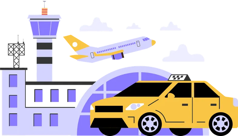 Taxi at airport  Illustration