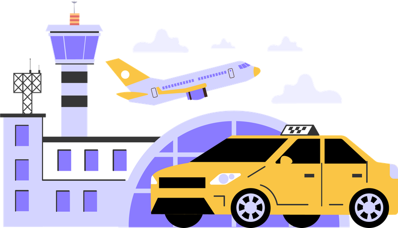 Taxi at airport  Illustration