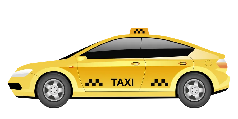 Taxi Car Cartoon Vector Illustration Traditional Yellow Cab Flat Color Object City Travel Service Vehicle Isolated On White Background Urban Public Transport Modern Sedan Side View Illustration