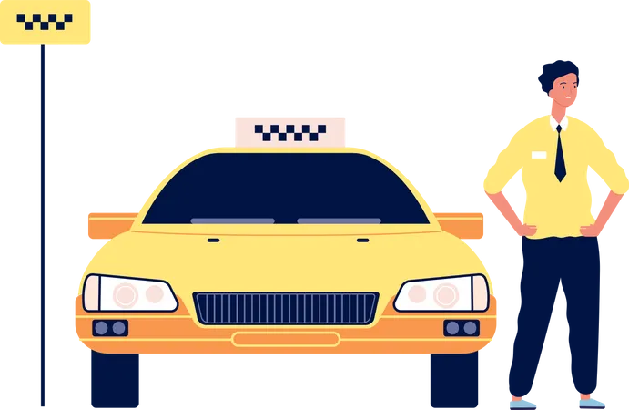 Character Taxi Person Car Passengers Taxi Driver Illustration