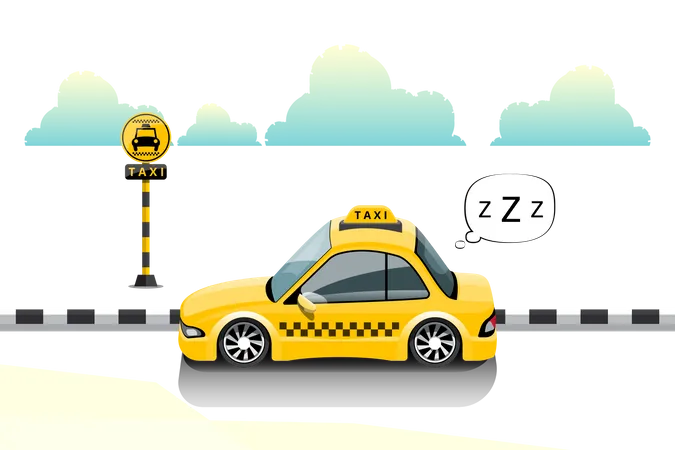 Taxi driver fell asleep Illustration