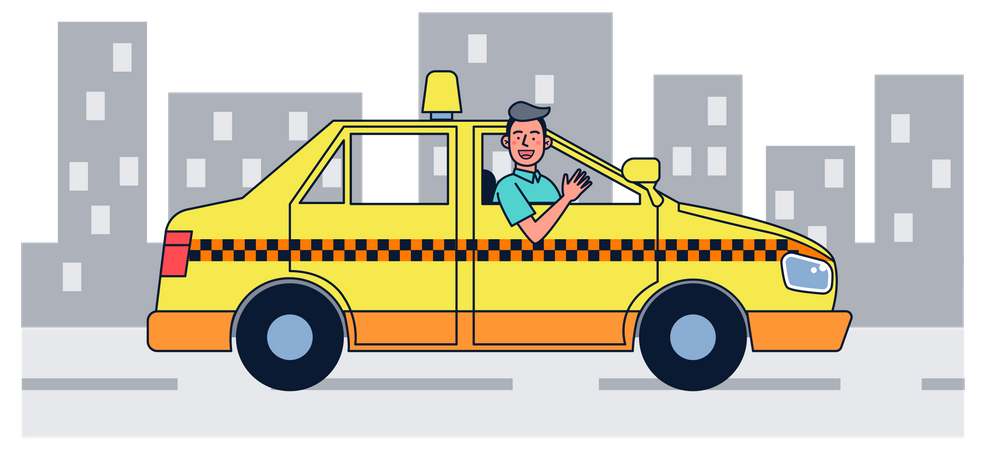 Taxi driver in car Illustration
