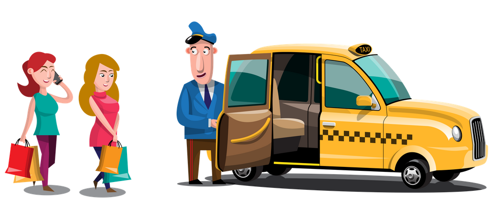 Taxi driver open door for passenger  Illustration