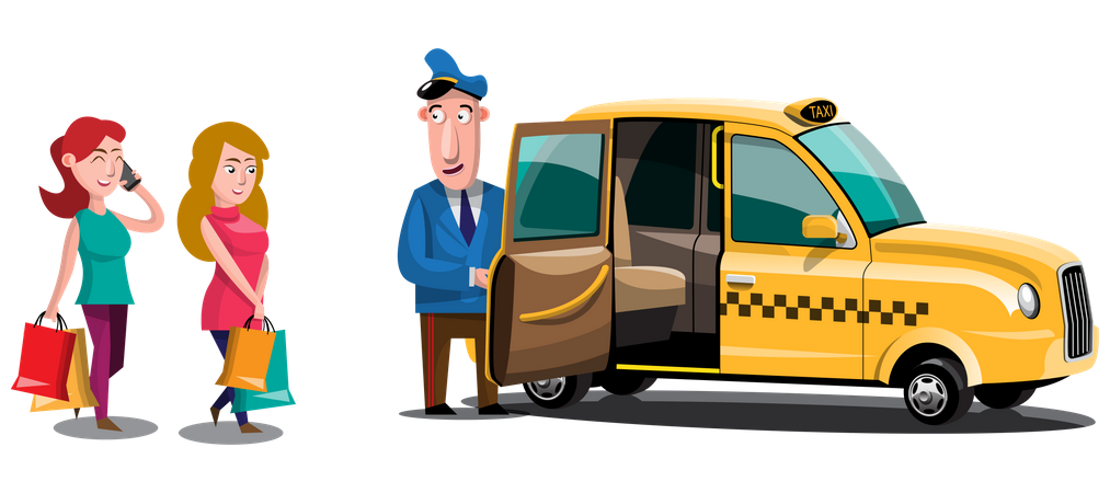 Taxi driver open door for passenger  Illustration