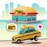 taxi driver parked on burger shop illustration svg