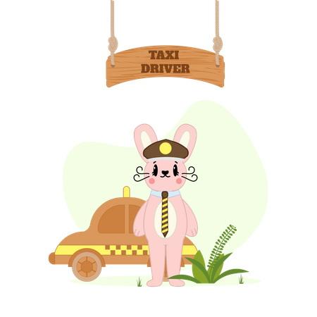 Taxi driver rabbit standing with car  일러스트레이션