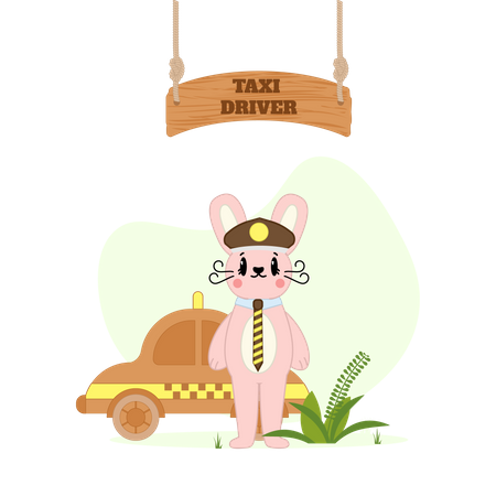 Taxi driver rabbit standing with car  Illustration