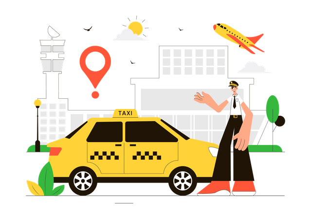 Taxi driver showing Airport Taxi  Illustration