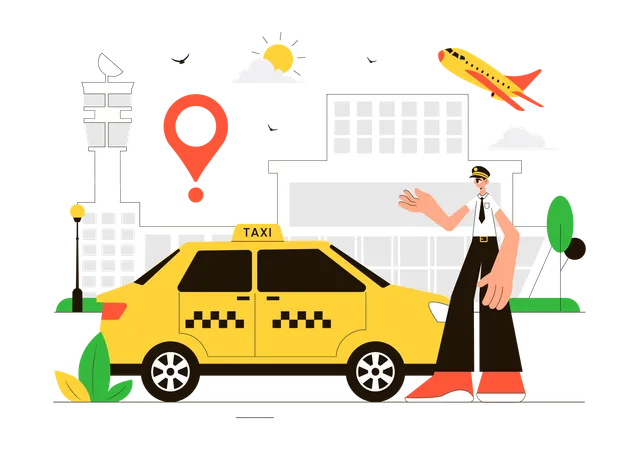 Taxi driver showing Airport Taxi  Illustration